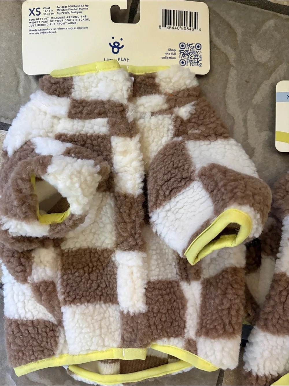Oodles Brown & Cream Checkerboard Dog Hoodie with Yellow Trim lot 2 XS